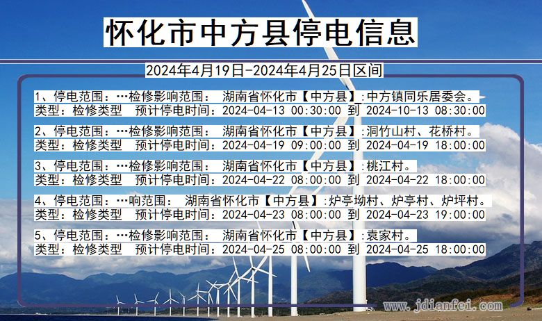 湖南省怀化中方停电通知