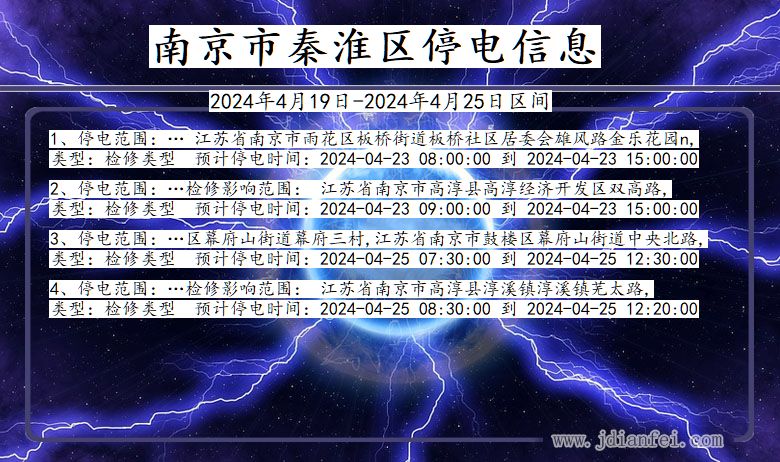 江苏省南京秦淮停电通知