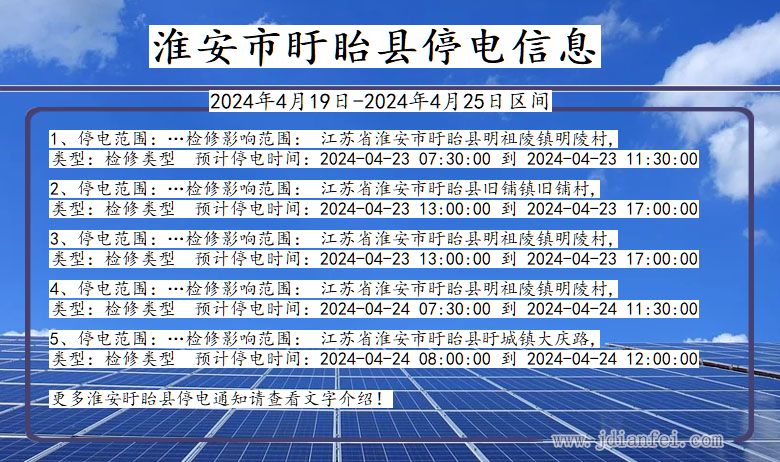 江苏省淮安盱眙停电通知