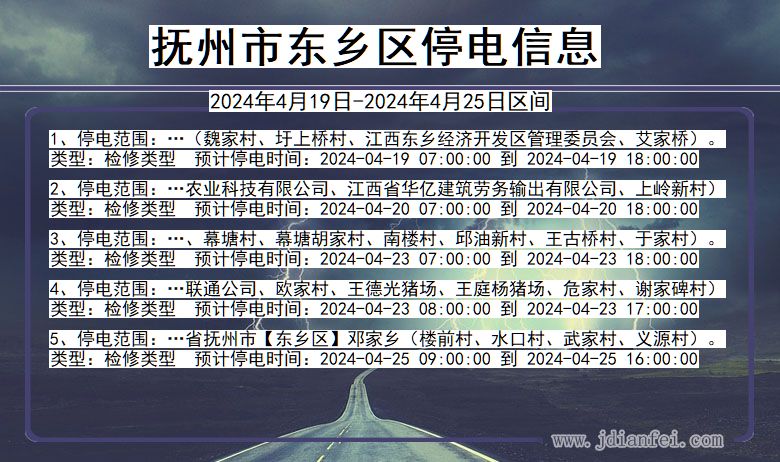 江西省抚州东乡停电通知