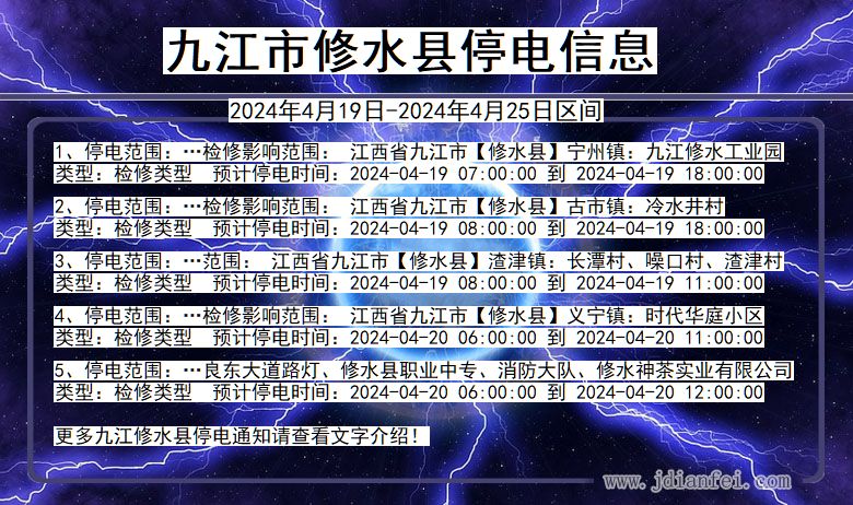 江西省九江修水停电通知