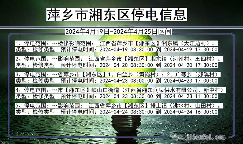 江西省萍乡湘东停电通知