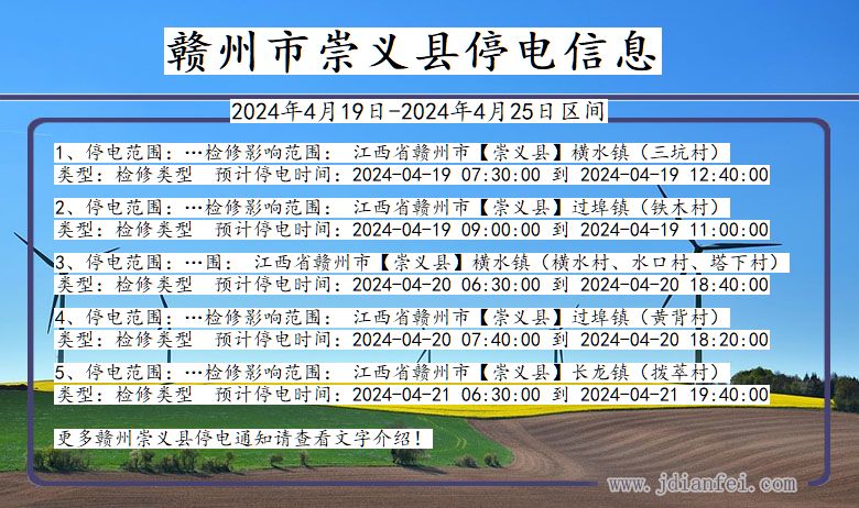 江西省赣州崇义停电通知