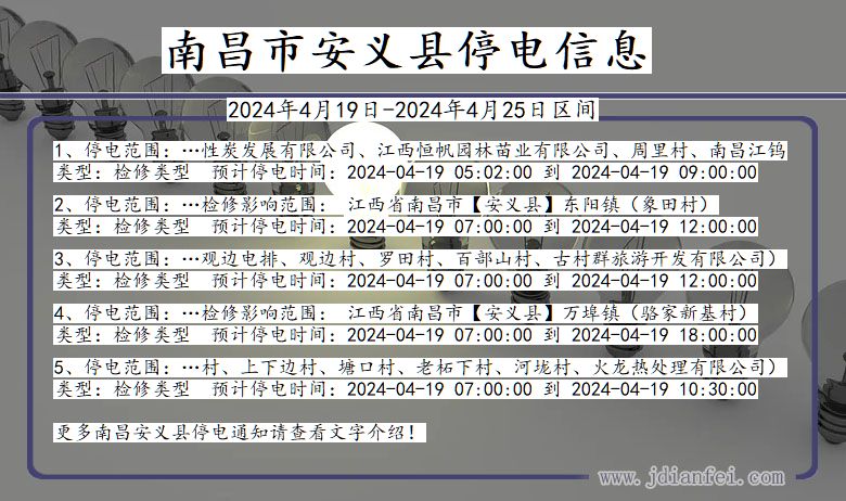 江西省南昌安义停电通知