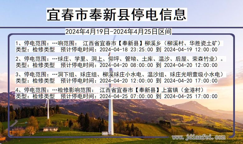 江西省宜春奉新停电通知