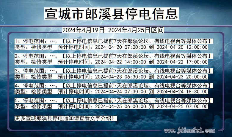 安徽省宣城郎溪停电通知