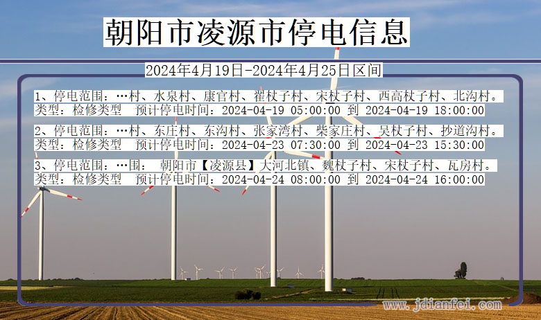 辽宁省朝阳凌源停电通知