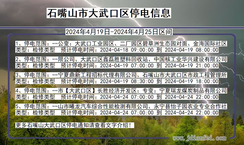 宁夏回族自治区石嘴山大武口停电通知