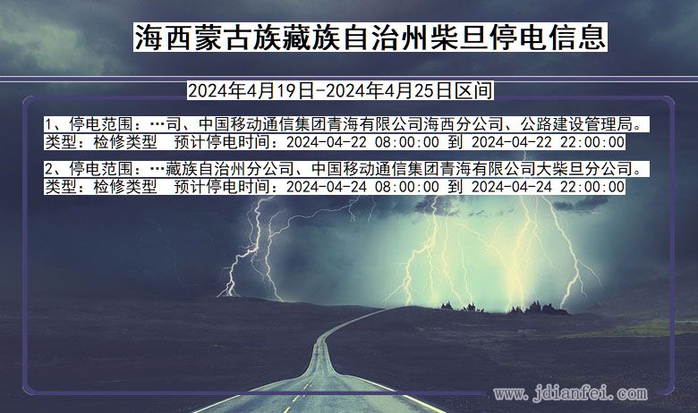 青海省海西蒙古族藏族自治州柴旦停电通知