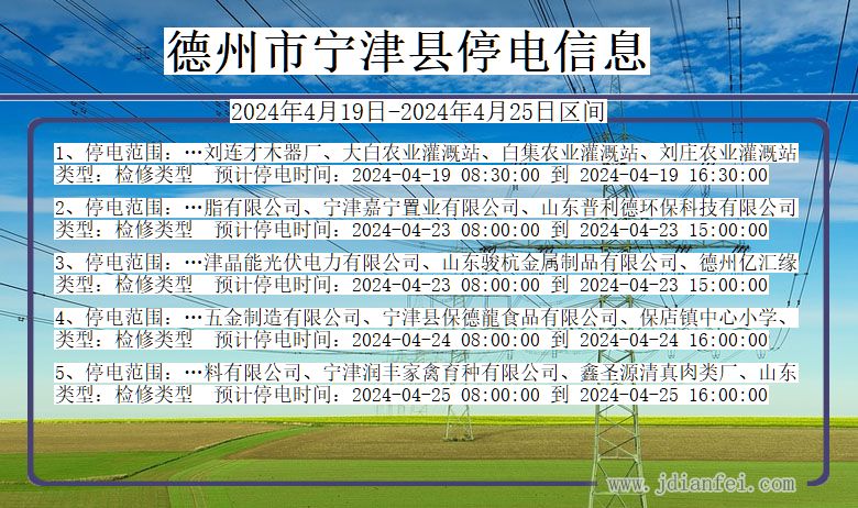 山东省德州宁津停电通知