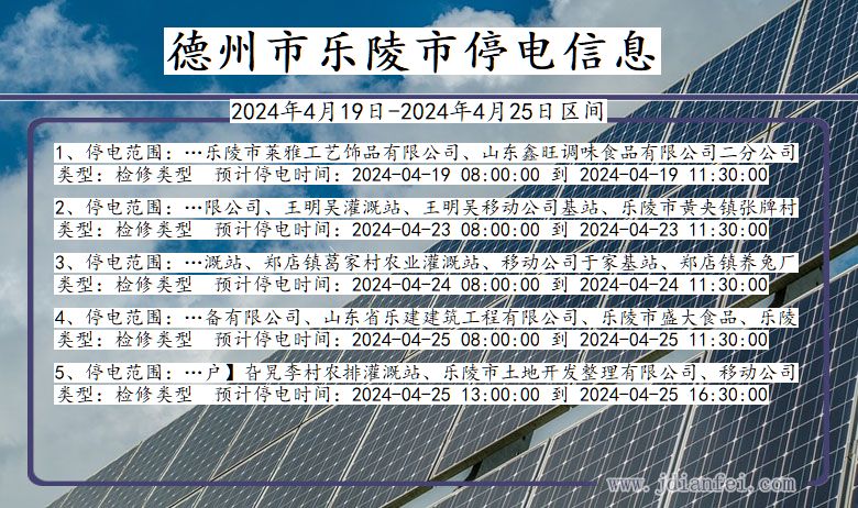 山东省德州乐陵停电通知