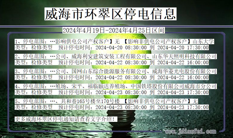 威海环翠停电通知 山东省威海环翠停电通知
