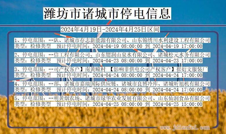 潍坊诸城停电通知 山东省潍坊诸城停电通知