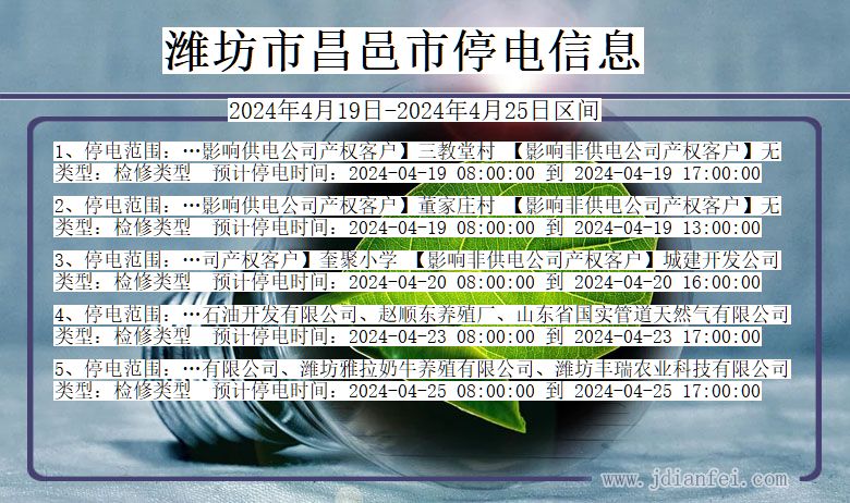潍坊昌邑停电通知 山东省潍坊昌邑停电通知