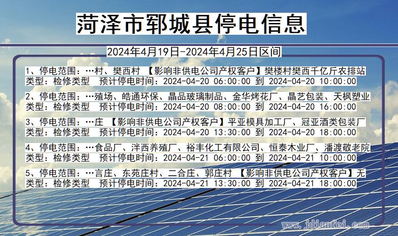 山东省菏泽郓城停电通知