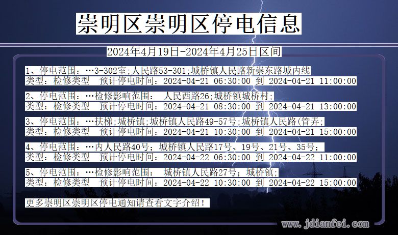 上海市崇明区崇明停电通知