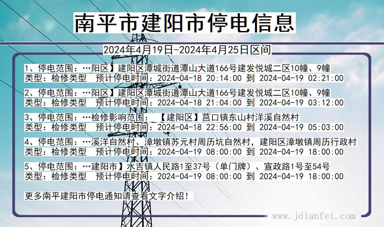 福建省南平建阳停电通知