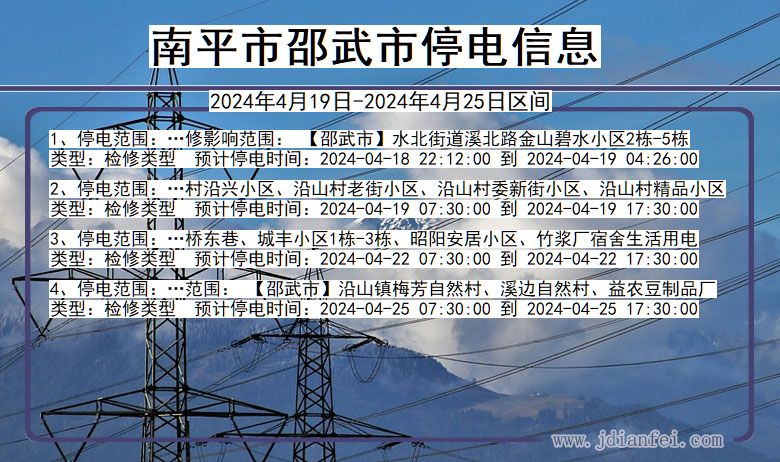 福建省南平邵武停电通知