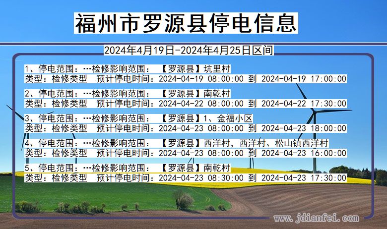 福建省福州罗源停电通知