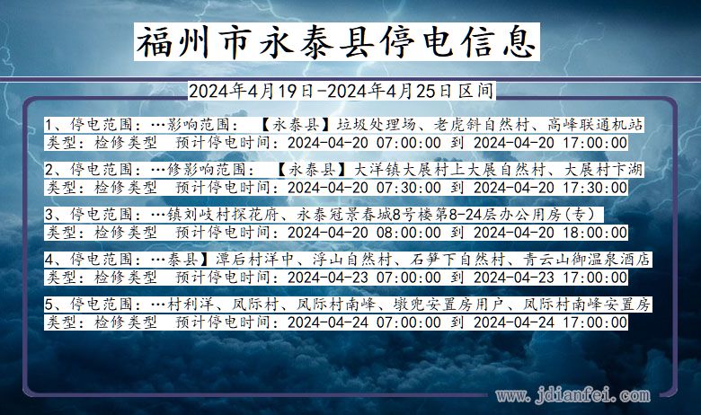 福州永泰停电通知 福建省福州永泰停电通知