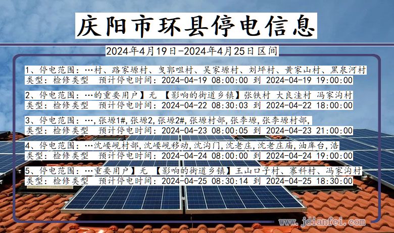 甘肃省庆阳环县停电通知