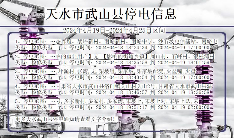 甘肃省天水武山停电通知