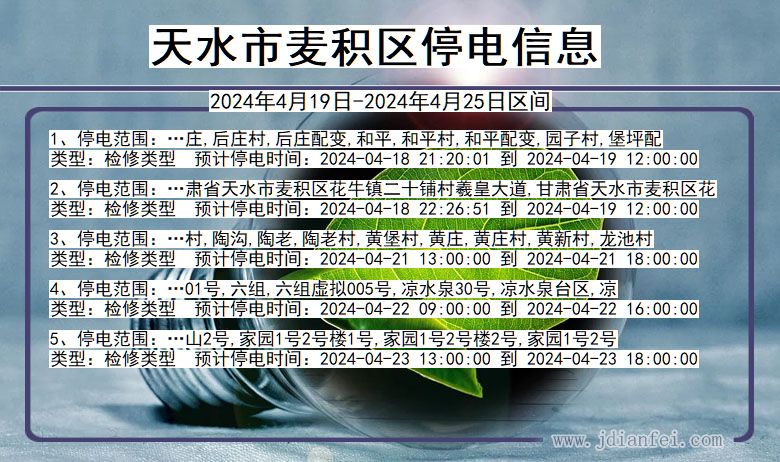 甘肃省天水麦积停电通知