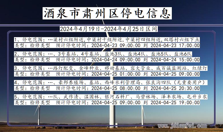 甘肃省酒泉肃州停电通知