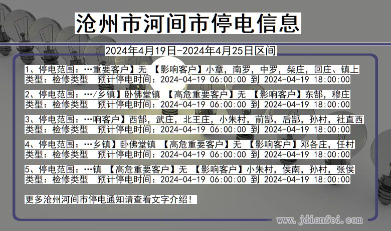 沧州河间停电通知 河北省沧州河间停电通知