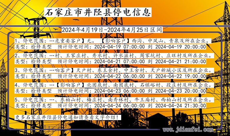 河北省石家庄井陉停电通知