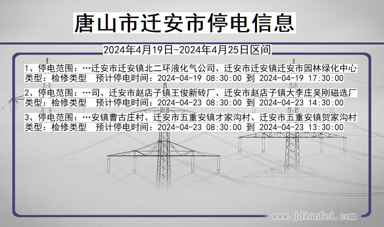 河北省唐山迁安停电通知