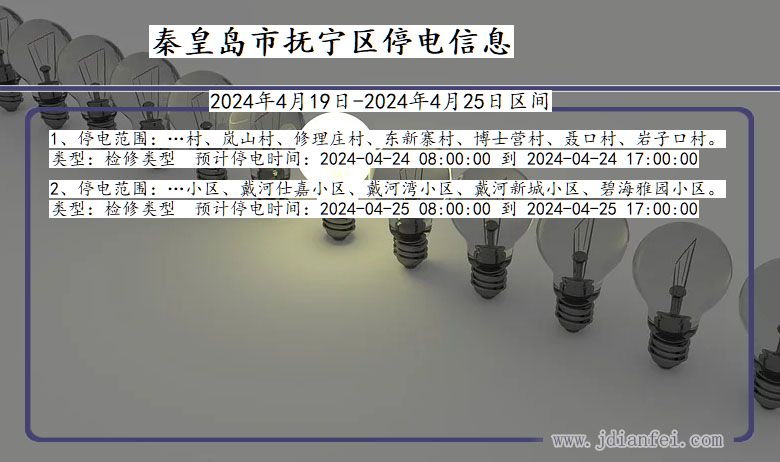 河北省秦皇岛抚宁停电通知