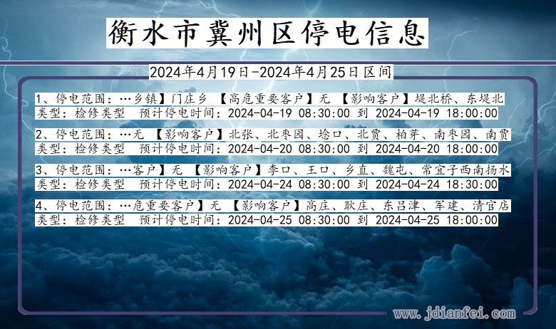 河北省衡水冀州停电通知