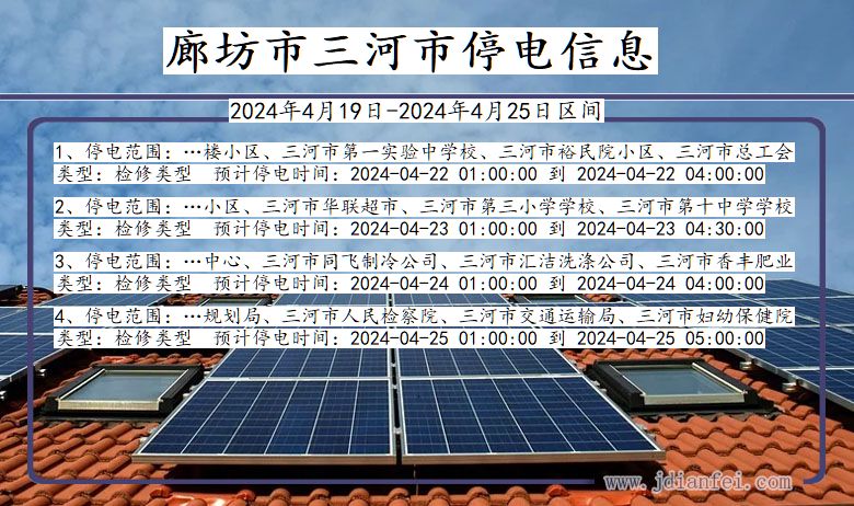 河北省廊坊三河停电通知