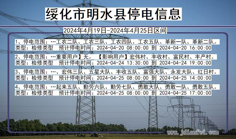 黑龙江省绥化明水停电通知