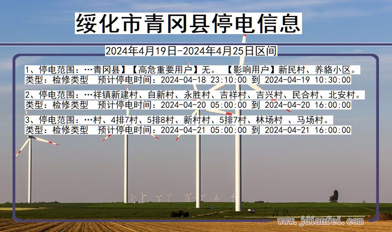 黑龙江省绥化青冈停电通知