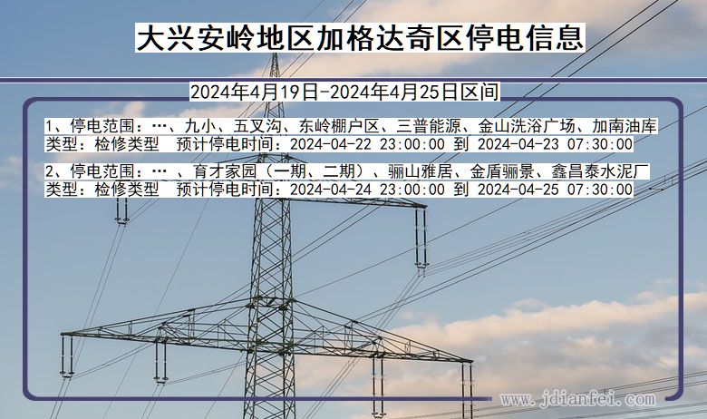 黑龙江省大兴安岭地区加格达奇停电通知