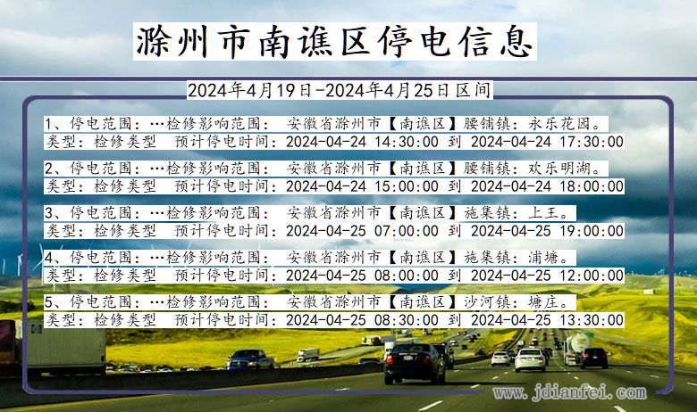 安徽省滁州南谯停电通知