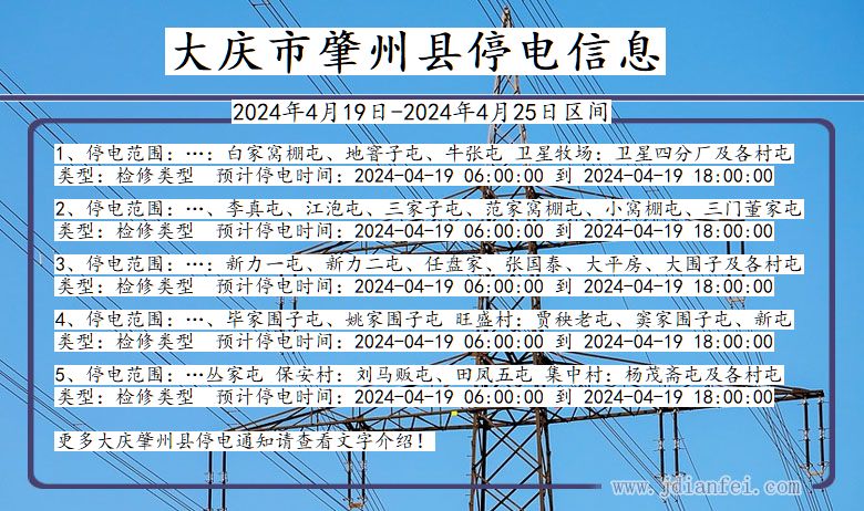 黑龙江省大庆肇州停电通知