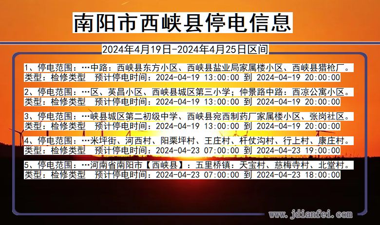 河南省南阳西峡停电通知