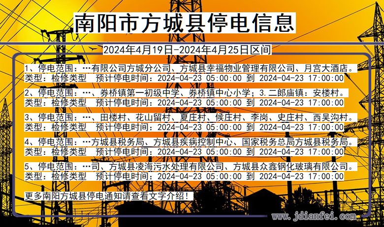 河南省南阳方城停电通知