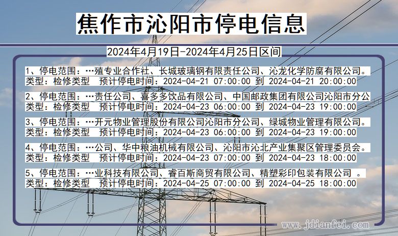 河南省焦作沁阳停电通知