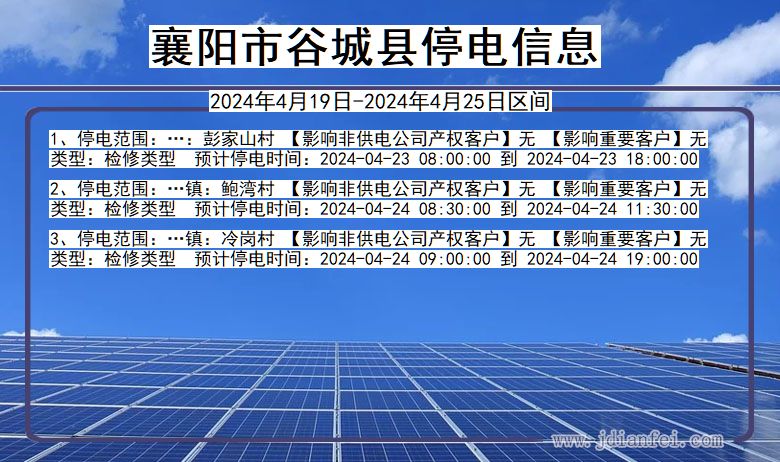 湖北省襄阳谷城停电通知