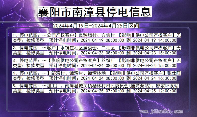 湖北省襄阳南漳停电通知