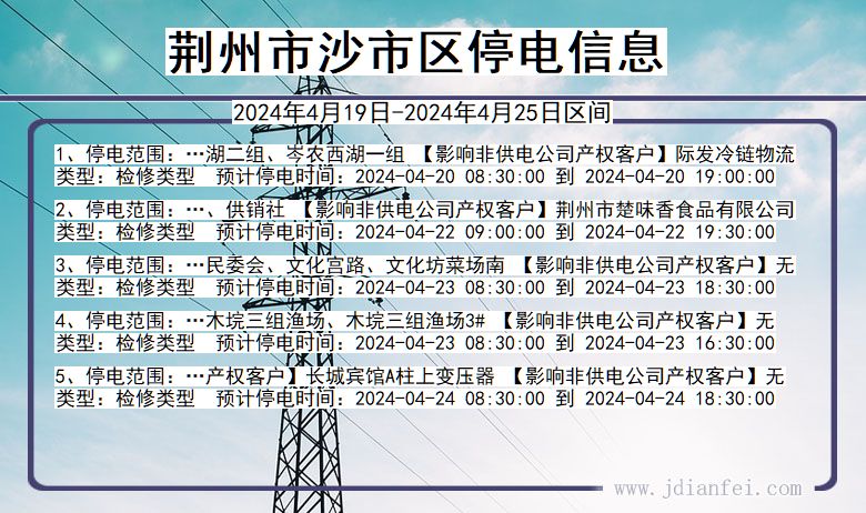 湖北省荆州沙市停电通知