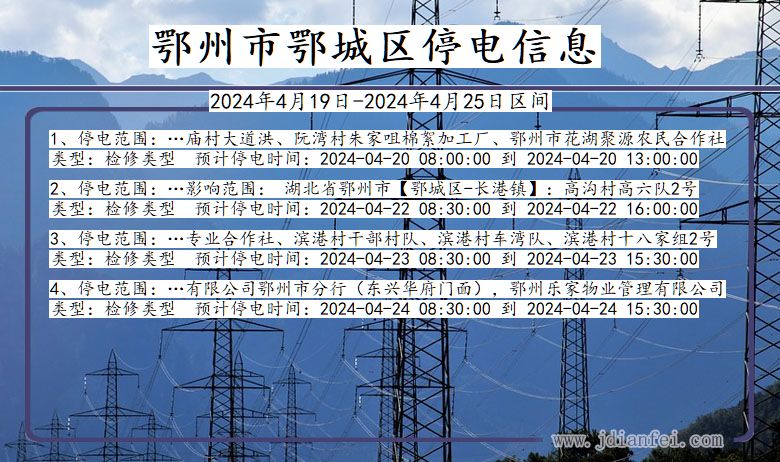 湖北省鄂州鄂城停电通知