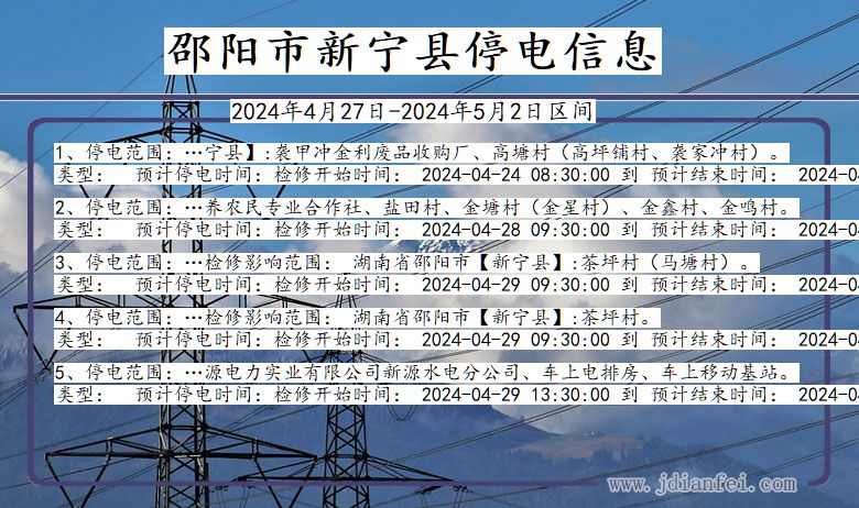 湖南省邵阳新宁停电通知