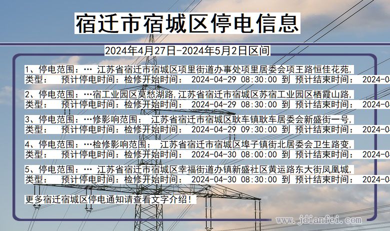 江苏省宿迁宿城停电通知