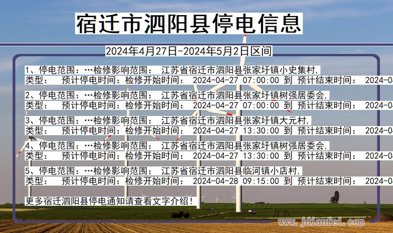 江苏省宿迁泗阳停电通知