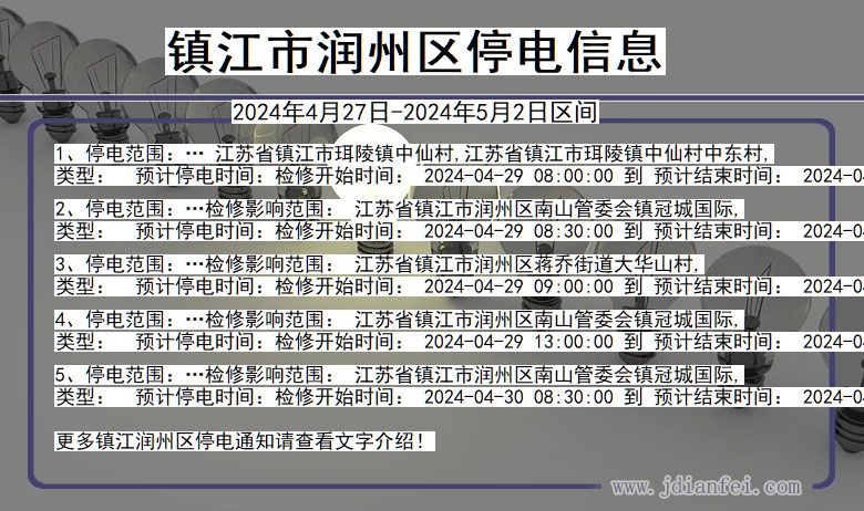 江苏省镇江润州停电通知